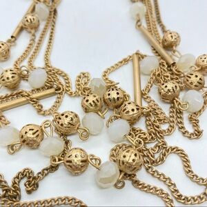 Goldtone Glass Beads Layer Chain Necklace